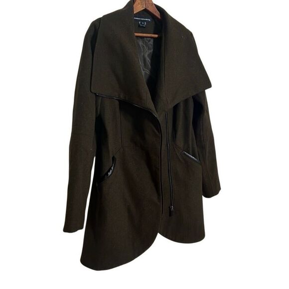 French Connection Wing Collar Asymetrical Zip Wool Blend Coat Green Small - Picture 3 of 8